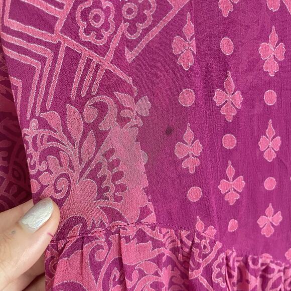 Vintage 70s Adini India Boho Midi Dress Purple Geometric Print Sheer Rayon NWT - Picture 6 of 11